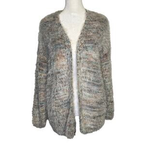 Altar'd State rainbow fuzzy open front cardigan size S